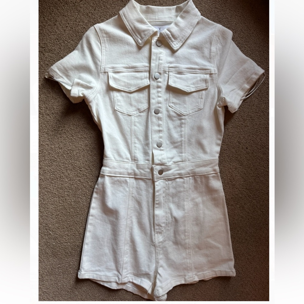 Windsor White Button-Up Denim Romper